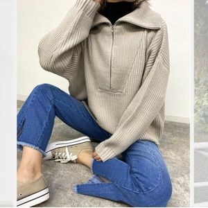 Gray Taupe Half Zip Sweater